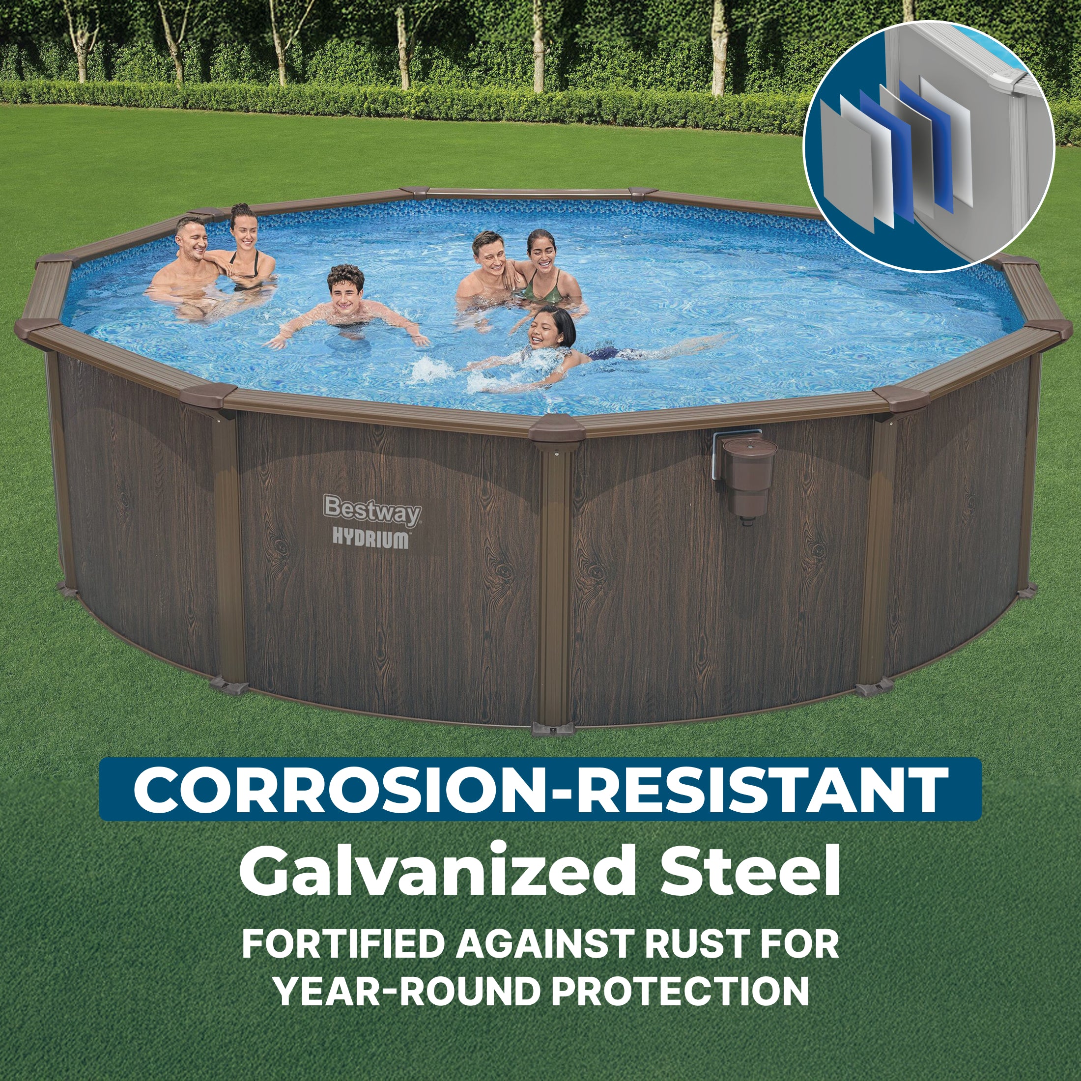 Bestway Hydrium 16’ x 52” Steel Wall Round Above Ground Swimming Pool Set - VMInnovations