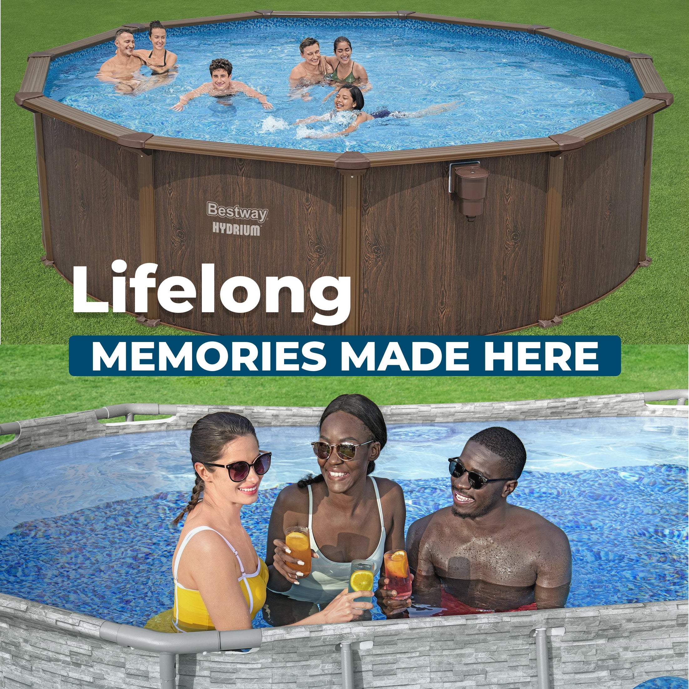 Bestway Hydrium 16’ x 52” Steel Wall Round Above Ground Swimming Pool Set - VMInnovations