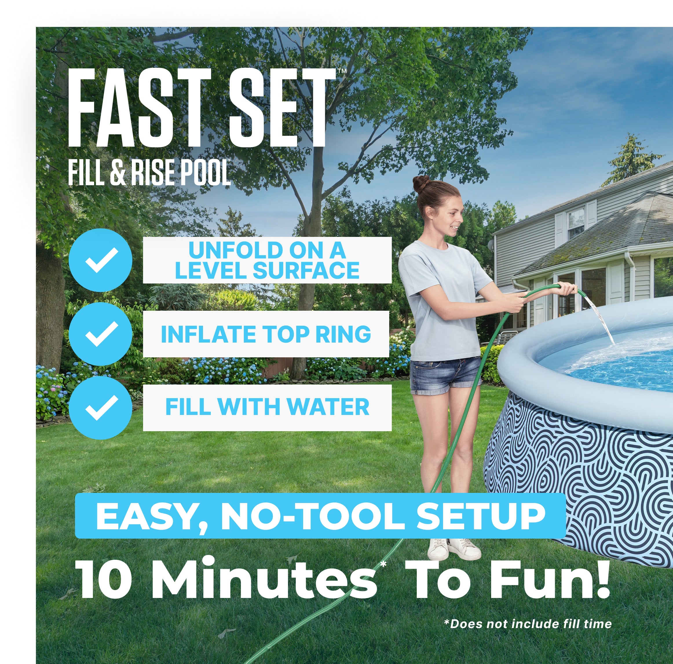 Bestway Fast Set 13' x 33" Round Inflatable Swimming Pool Set, Rattan Print - VMInnovations
