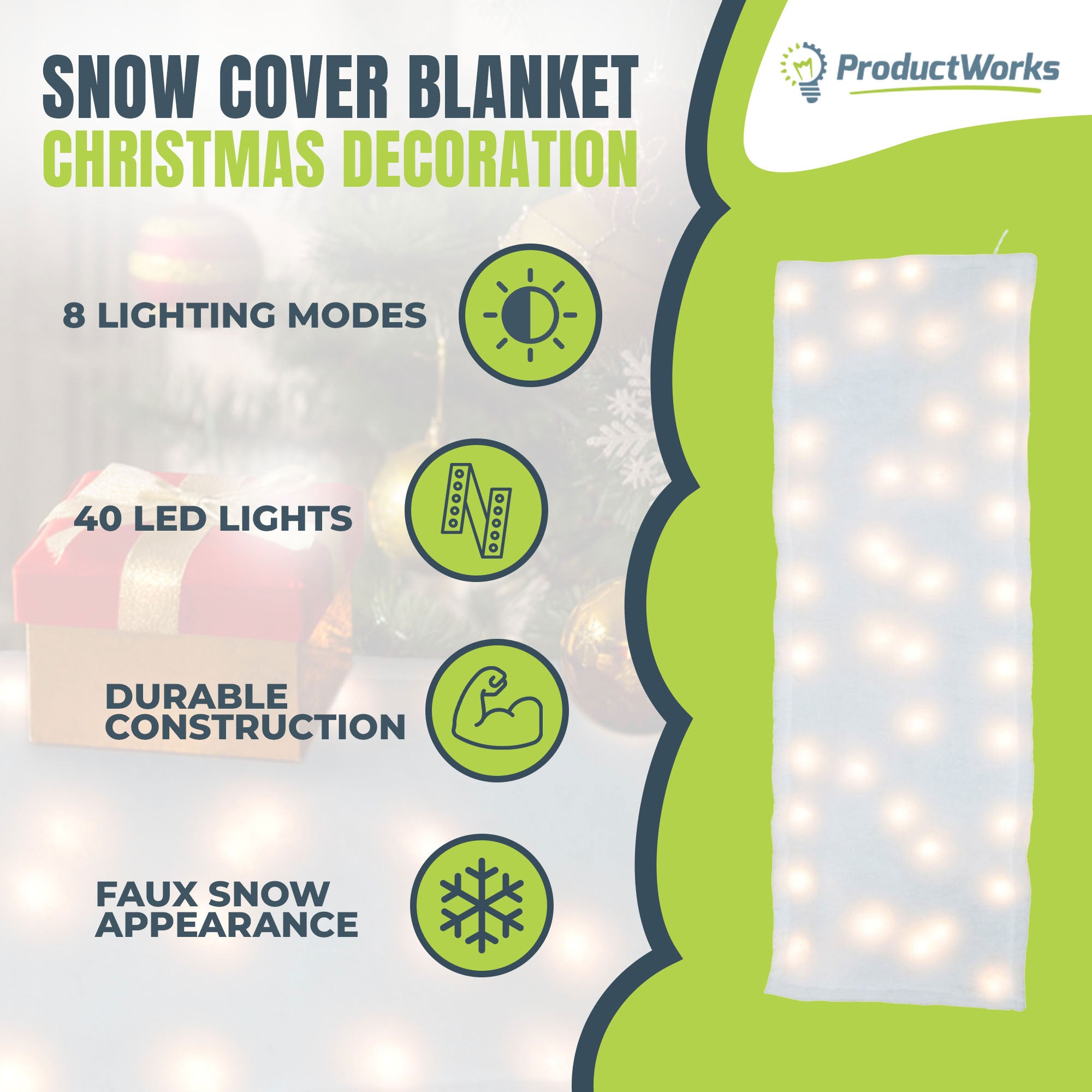 ProductWorks 4 Pack Pre-Lit Snow Cover Blanket Holiday Decoration, 48" x 15" - VMInnovations