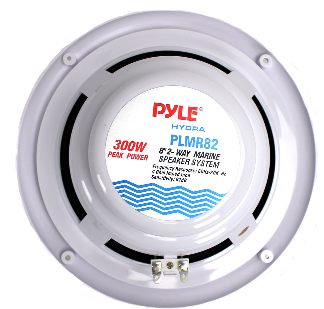 Pyle PLMR82 8" 300W 2-Way Waterproof Marine Boat Outdoor Speakers, White, Pair