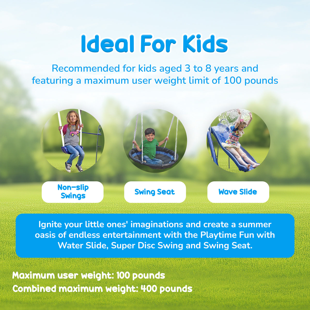 XDP Recreation Playtime w/ Water Slide, Super Disc Swing & Swing Seat (Open Box) - VMInnovations