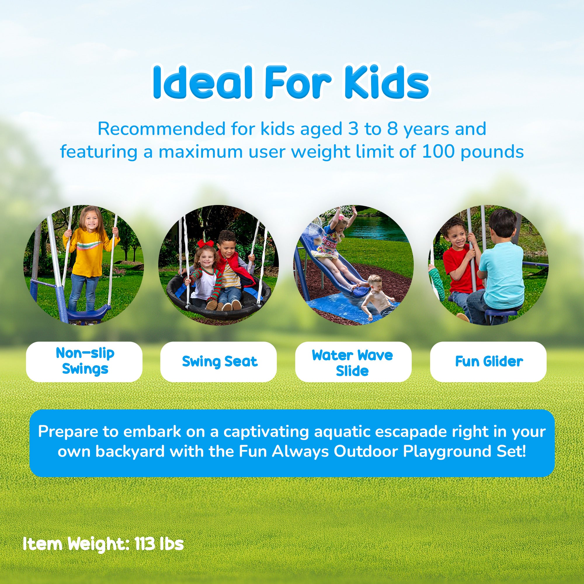 XDP Recreation Fun Always Outdoor Playground, Water Slide & Triple Fun Go Round