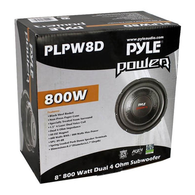 Pyle PLPW8D 8" 800W Peak Car Audio Subwoofer Sub Power Woofer DVC 4 Ohm, Black