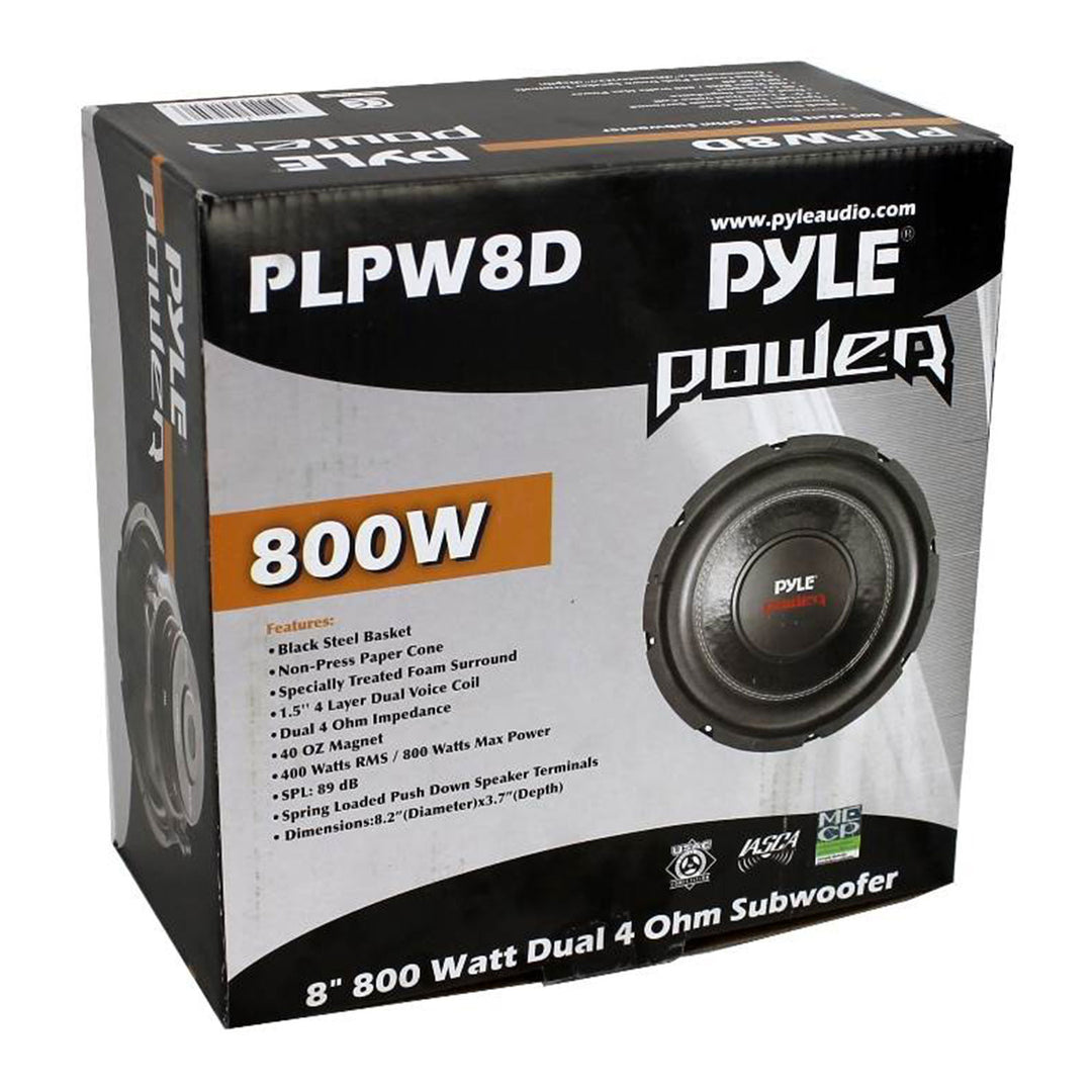 Pyle PLPW8D 8" 800W Car Audio Subwoofer Sub Power Woofer DVC 4 Ohm Black (Used) - VMInnovations