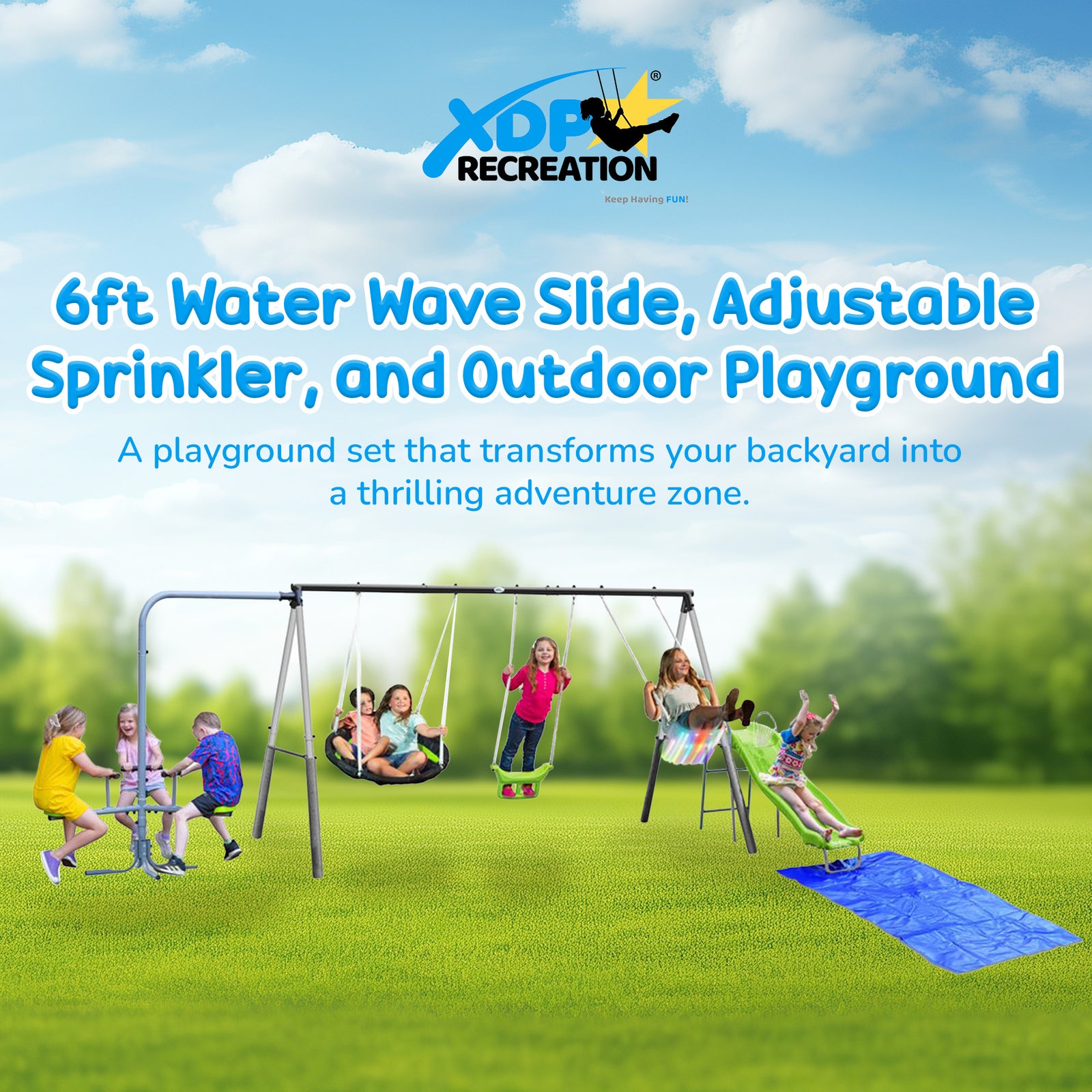XDP Recreation Playground Park with Water Slide and Triple Fun Go Round - VMInnovations