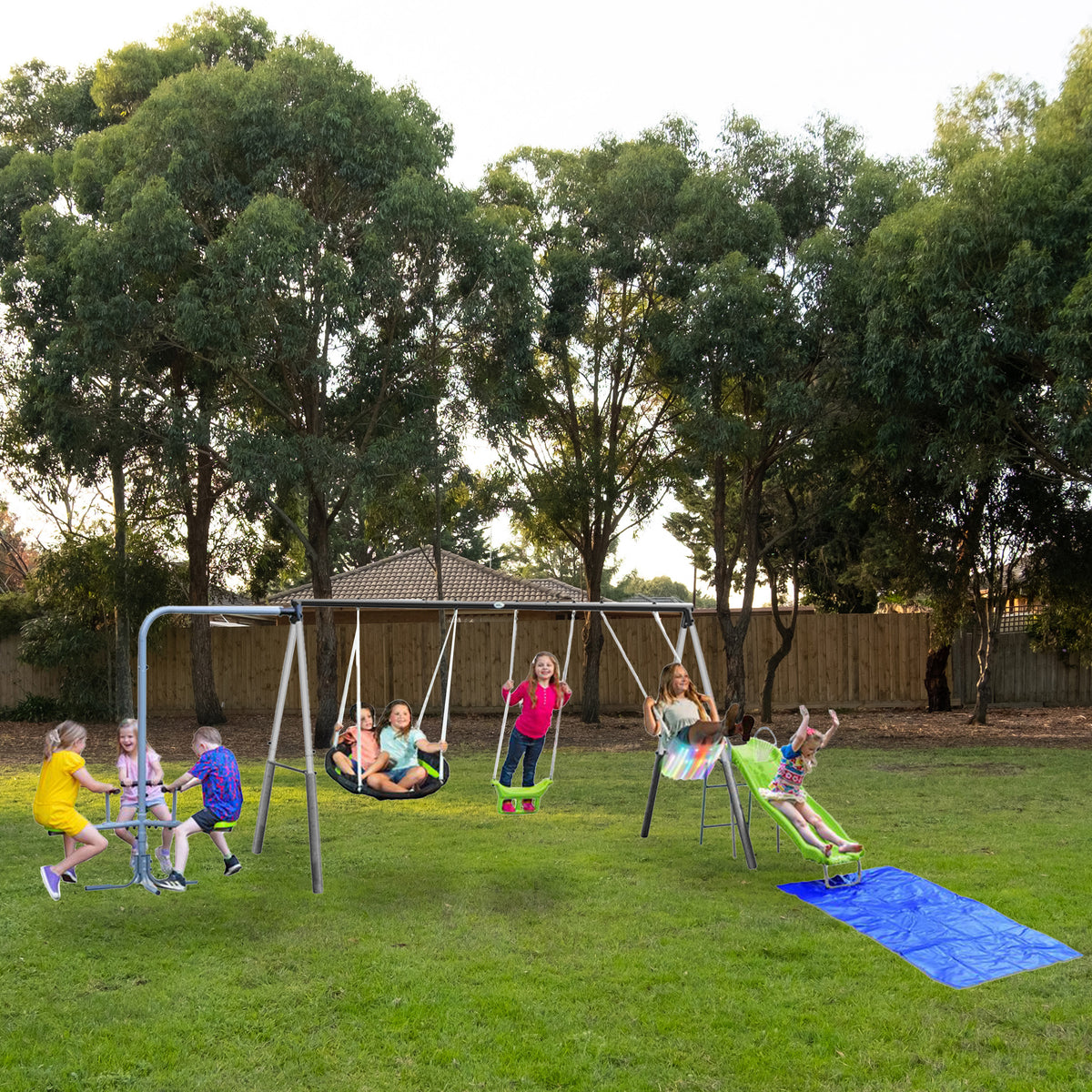 XDP Recreation Playground Park W Water Slide and Triple Fun Go Round (Open Box)