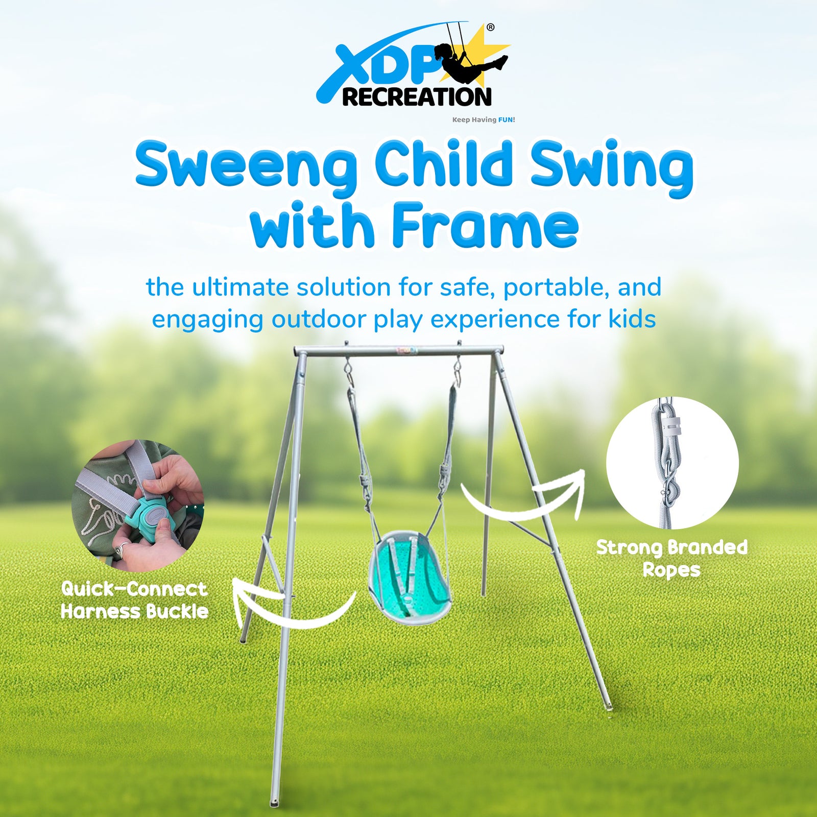 XDP Recreation Sweeng Child Swing with Frame, Portable Backyard Play Set, Aqua - VMInnovations
