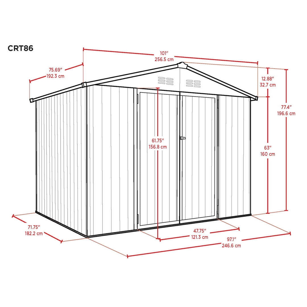 COVER-IT Metal Lockable Storage Shed for Outdoor Storage, 8'x6' (Open Box)