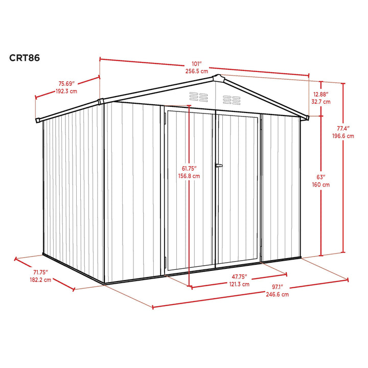 COVER-IT Metal Lockable Storage Shed for Outdoor Storage, 8'x6' (Open Box)