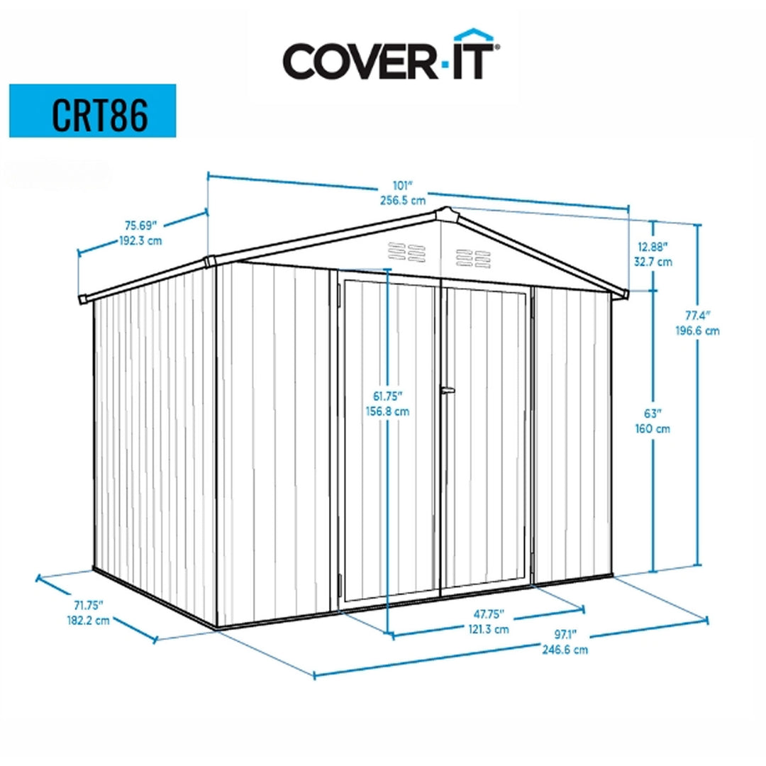 COVER-IT Metal Lockable Storage Shed for Outdoor or Backyard Storage, 8' x 6'