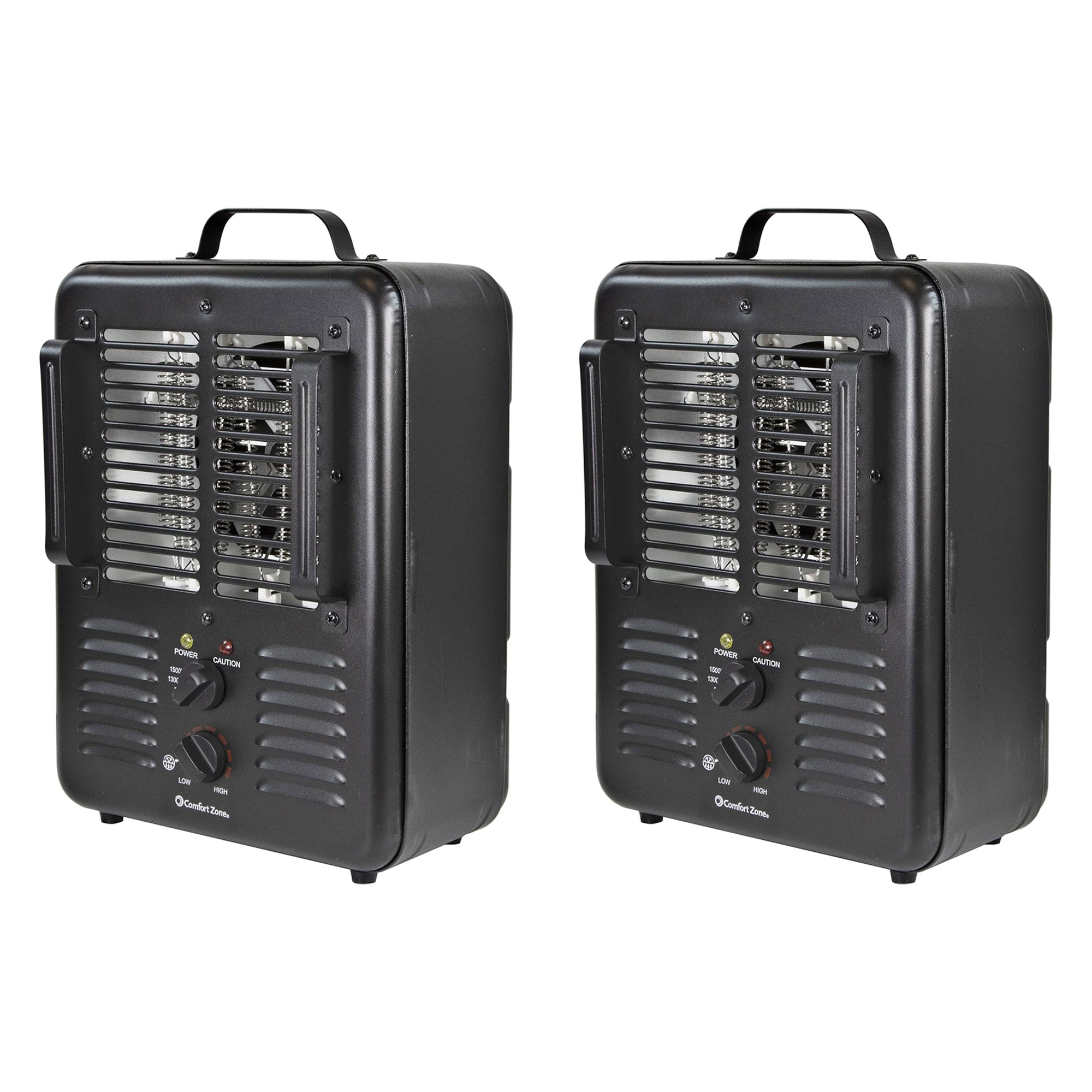 Comfort Zone 2 Pack 1500W Electric 3 Heat Utility Heater w/Thermostat, Black