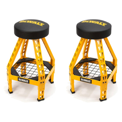 Dewalt 2 Pack Shop Stool 360 Degree Swivel Seat and Tool Shelf for Indoor Use - VMInnovations
