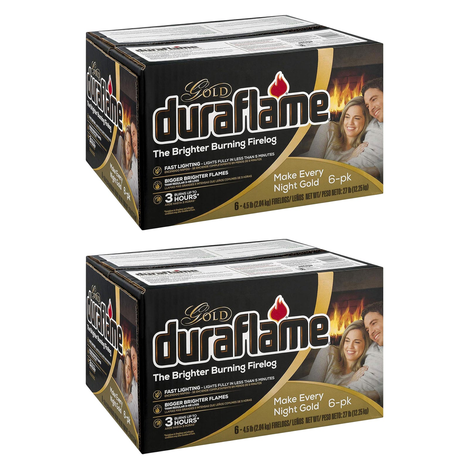 Duraflame 2 Pack Clean Burning Gold Firelogs 3 Hour Burn Indoor/Outdoor Flames - VMInnovations