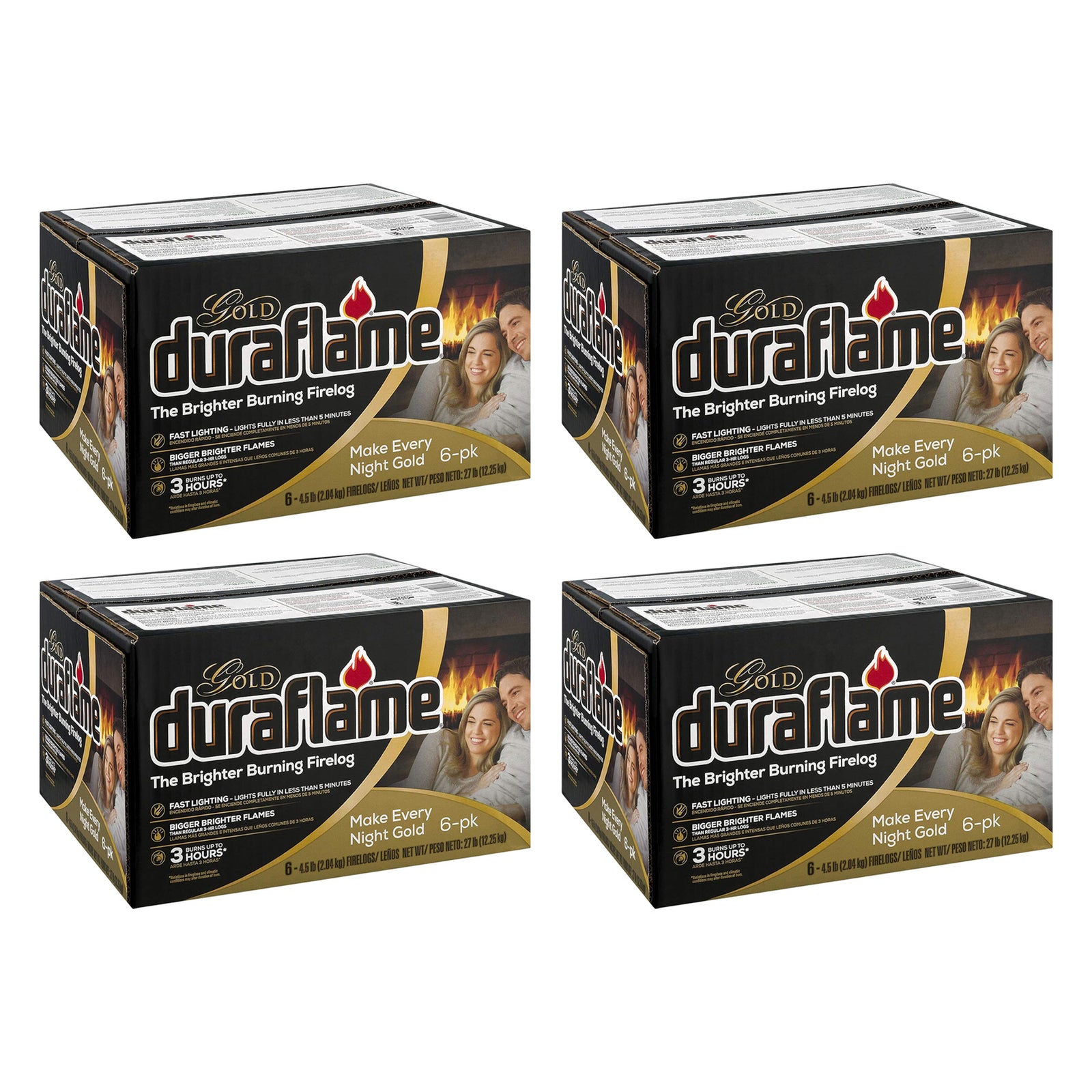 Duraflame 4 Pack Clean Burning Gold Firelogs 3 Hour Burn Indoor/Outdoor Flames - VMInnovations