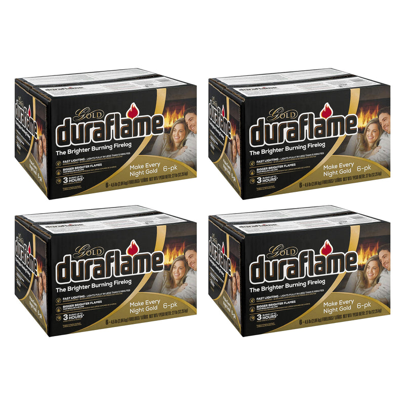 Duraflame 4 Pack Clean Burning Gold Firelogs 3 Hour Burn Indoor/Outdoor Flames