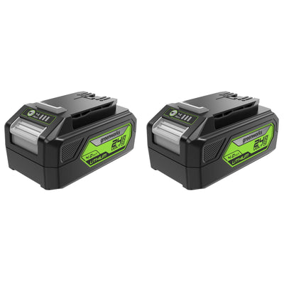 Greenworks 2 Pack 24 Volt Max Lithium Ion Battery, 4 Amp Rechargeable Power Pack