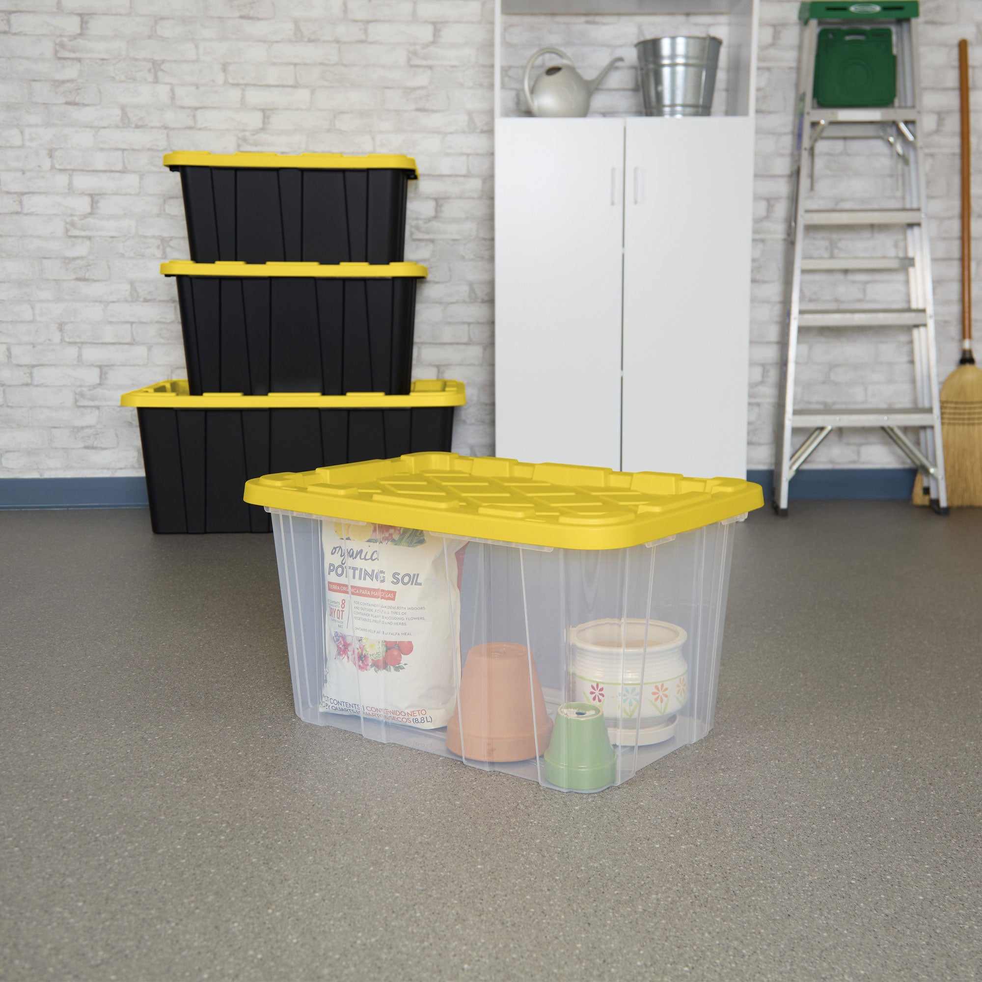 Sterilite Industrial Storage Box with Carrying Handles, 27 Gal, Yellow, 4 Pack - VMInnovations