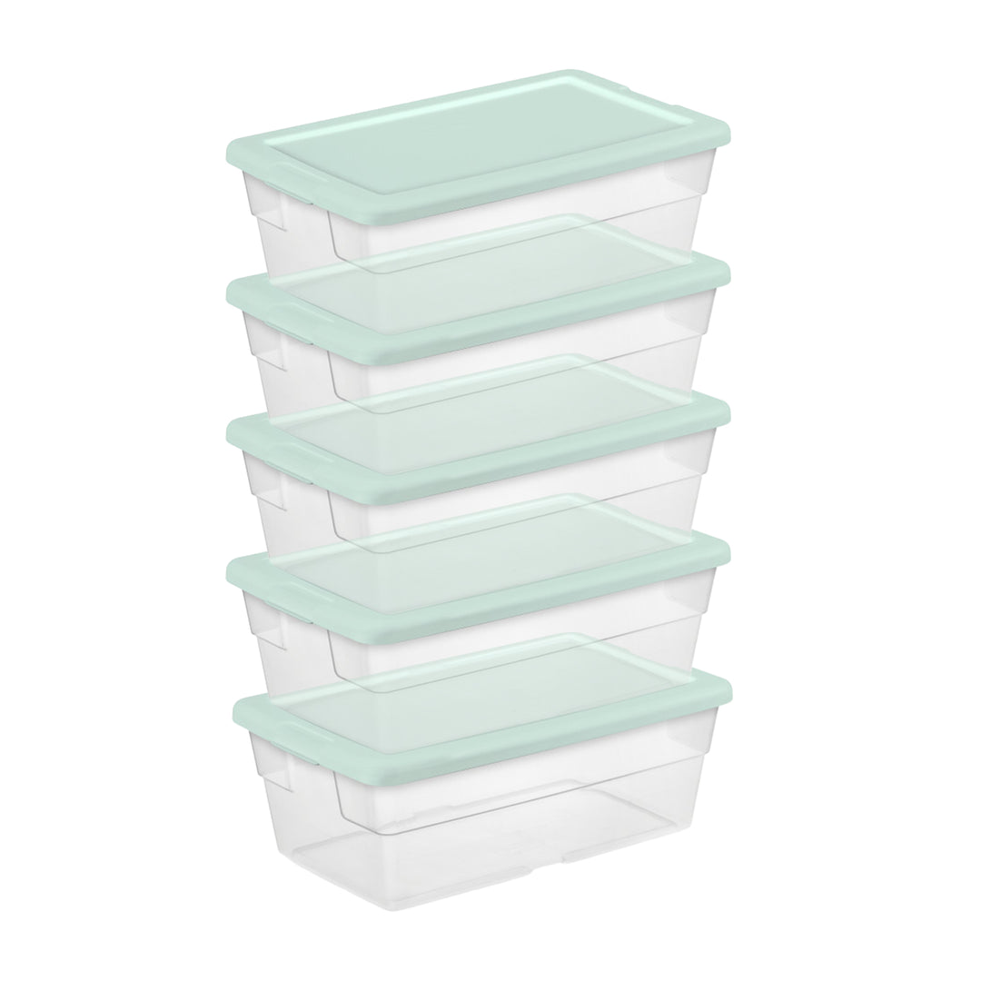 Sterilite 6 Quart Storage Box Stackable Bin with Lid, Plastic Container, 5 Pack