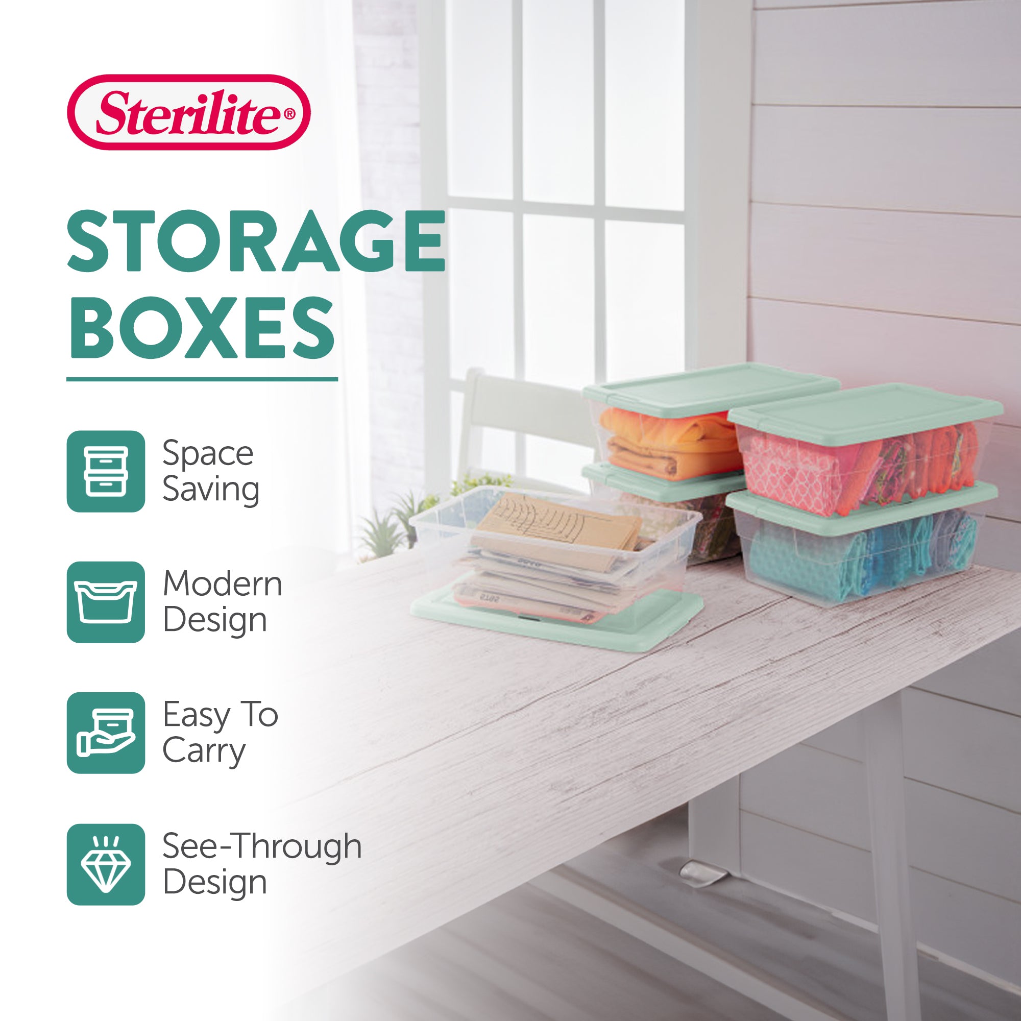 Sterilite 30 Pack 6 Quart Storage Box Stackable Bin with Lid, Plastic Container