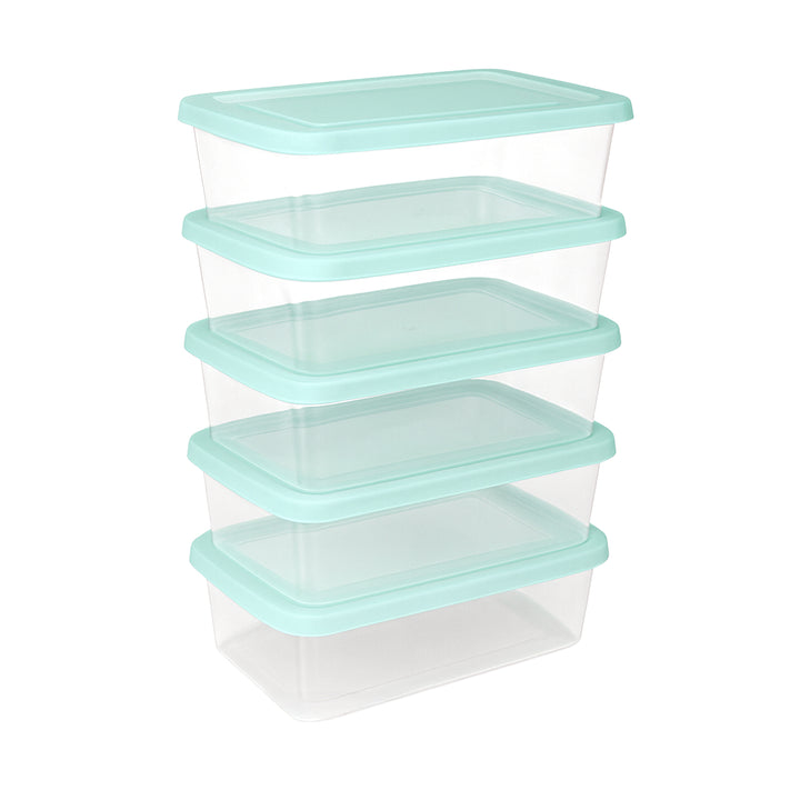 Sterilite Set of 5 Storage Boxes, Stackable Clear Plastic Storage Bins with Lids, Containers for Home Office and Garage, 6 Quarts, Mindful Mint