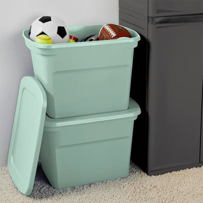 Sterilite 8 Pack 18 Gal Plastic Stackable Storage Container w/ Lid, Mindful Mint - VMInnovations