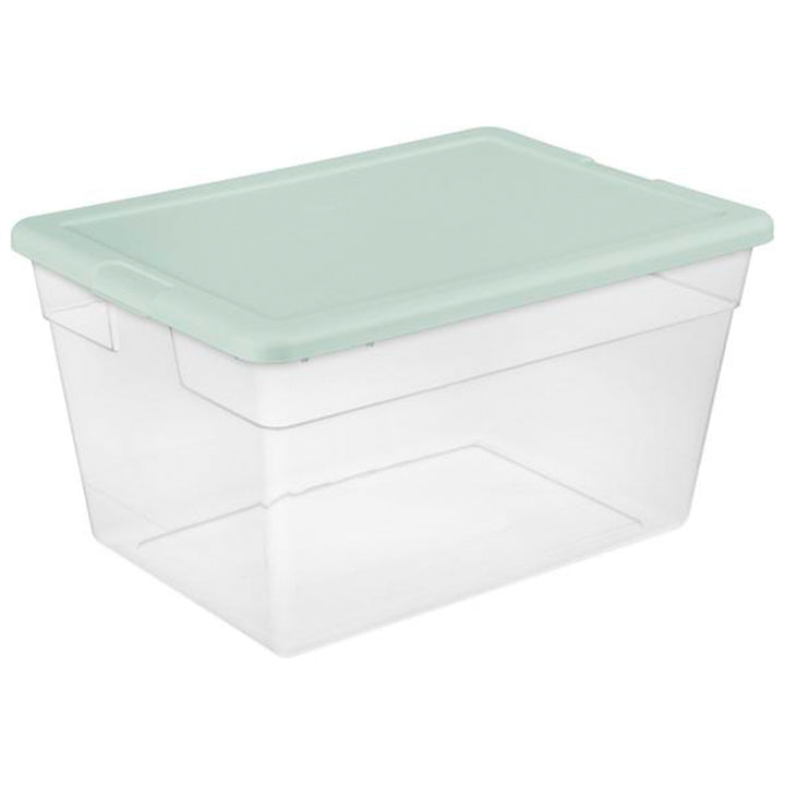 Sterilite 8 Pk Stackable Storage Tote Container, 56 Qt, Clear, Mindful Mint Lid