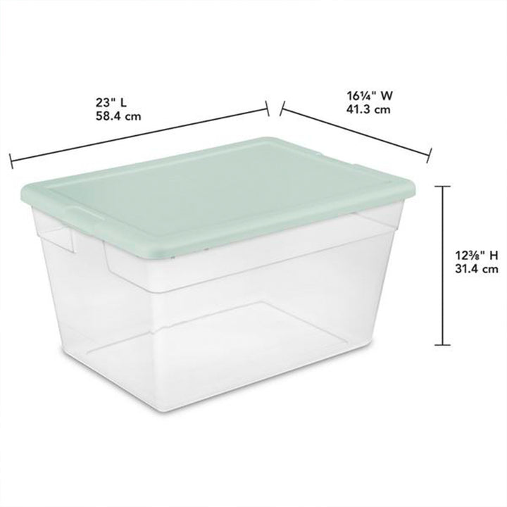 Sterilite 8 Pk Stackable Storage Tote Container, 56 Qt, Clear, Mindful Mint Lid