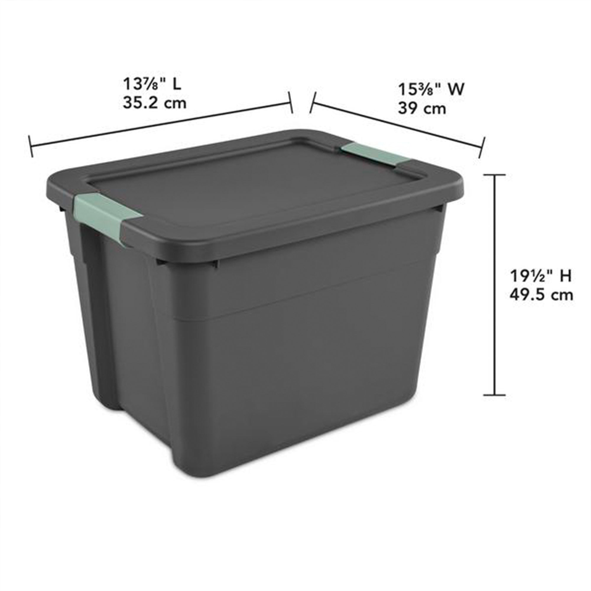 Sterilite 24Pk Latch Tote, Stackable Plastic Storage Container, 12Gal,Gray/Green