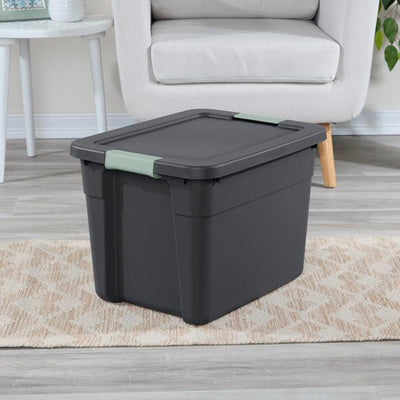 Sterilite 18Pk Latch Tote, Stackable Plastic Storage Container, 12Gal,Gray/Green