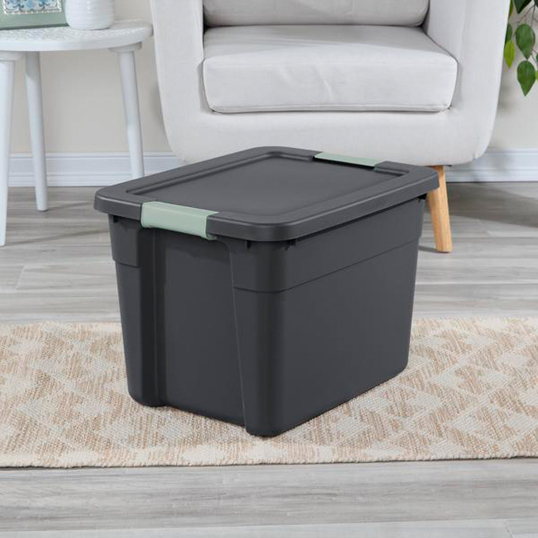 Sterilite 12Pk Latch Tote, Stackable Plastic Storage Container, 12Gal,Gray/Green