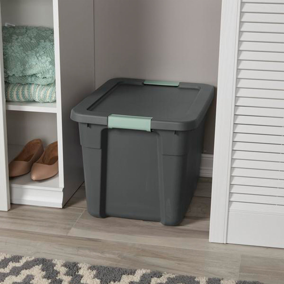 Sterilite 12Pk Latch Tote, Stackable Plastic Storage Container, 12Gal,Gray/Green