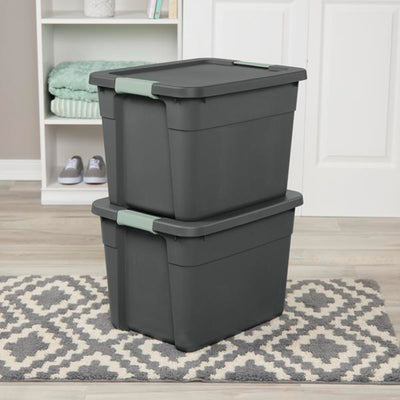 Sterilite 18Pk Latch Tote, Stackable Plastic Storage Container, 12Gal,Gray/Green