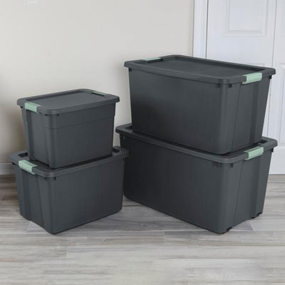Sterilite 24Pk Latch Tote, Stackable Plastic Storage Container, 12Gal,Gray/Green