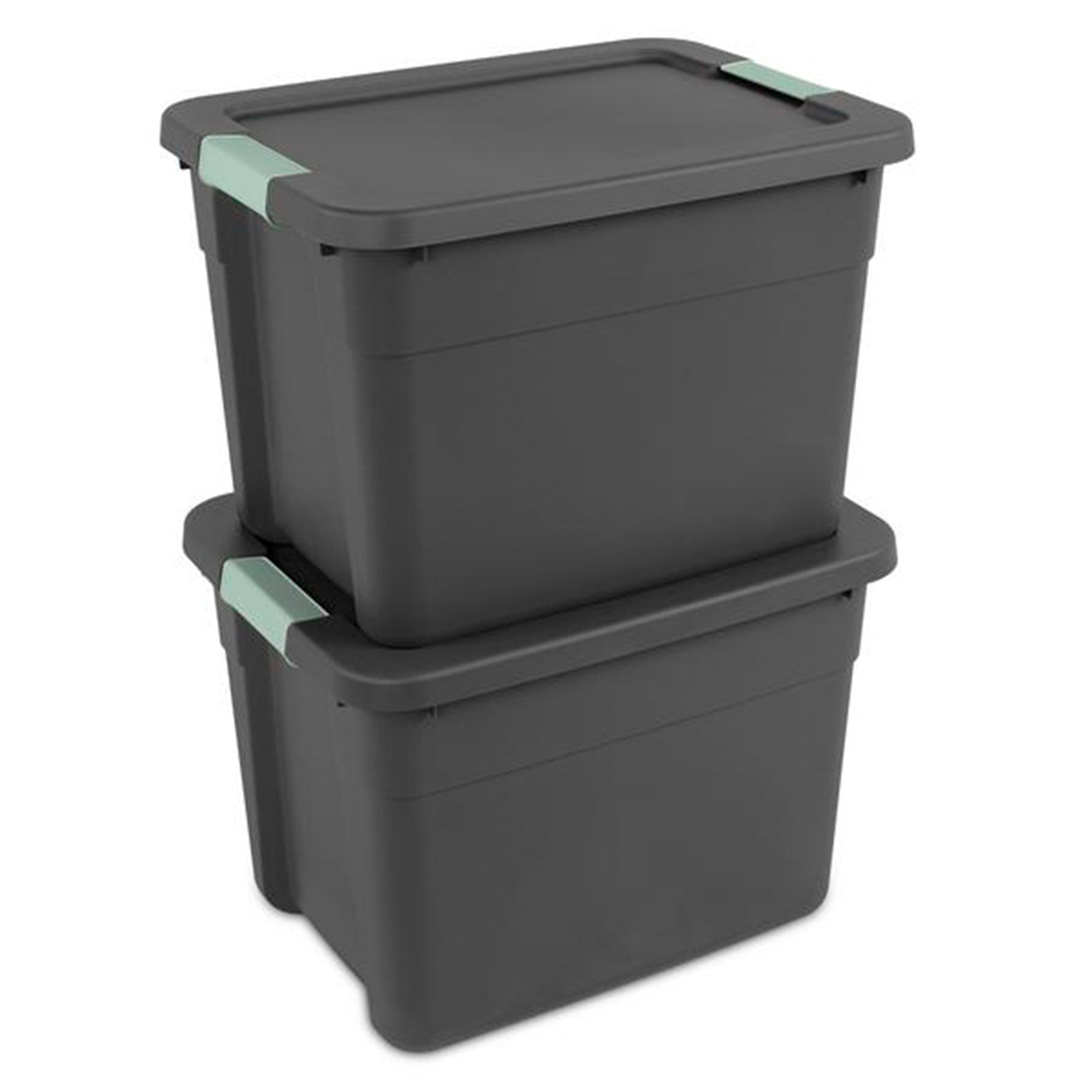 Sterilite 24Pk Latch Tote, Stackable Plastic Storage Container, 12Gal,Gray/Green