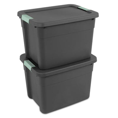 Sterilite 24Pk Latch Tote, Stackable Plastic Storage Container, 12Gal,Gray/Green