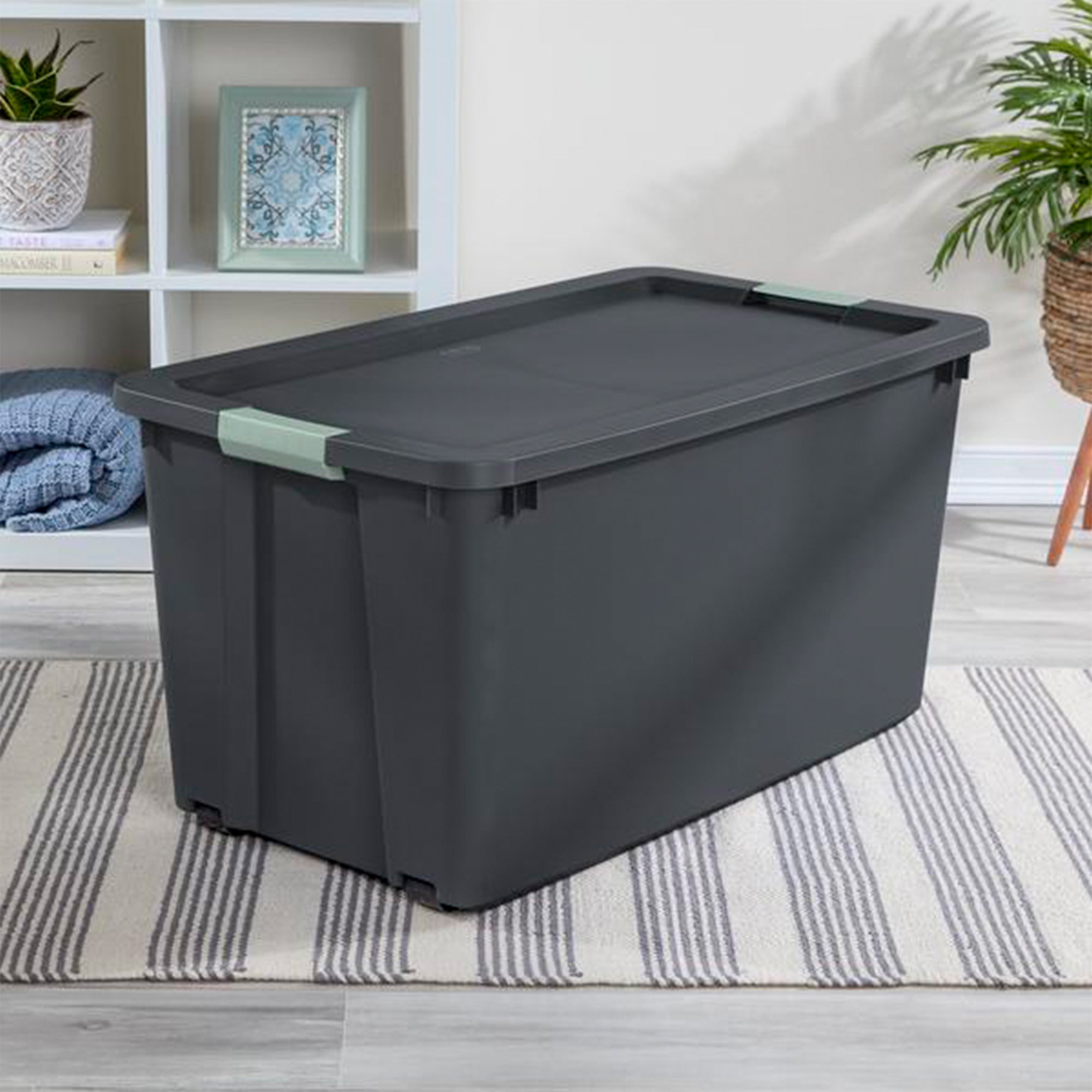 Sterilite 12 Pack 45 Gallon Wheeled Latch Tote, Stackable Plastic Storage Bin