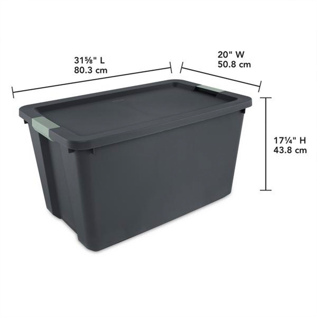 Sterilite 16 Pack 34 Gal Latch Tote, Stackable Plastic Storage Bin, Gray/Green