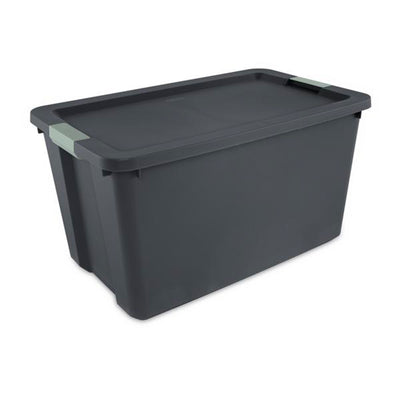 Sterilite 16 Pack 34 Gal Latch Tote, Stackable Plastic Storage Bin, Gray/Green