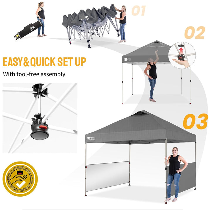 Crown Shades 10x10 Pop Up Canopy, Beach Tent with 2 Half Sidewalls, Gray(Used) - VMInnovations