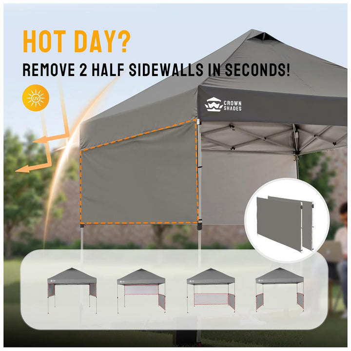 Crown Shades 10x10 Pop Up Canopy, Beach Tent with 2 Half Sidewalls, Gray(Used) - VMInnovations