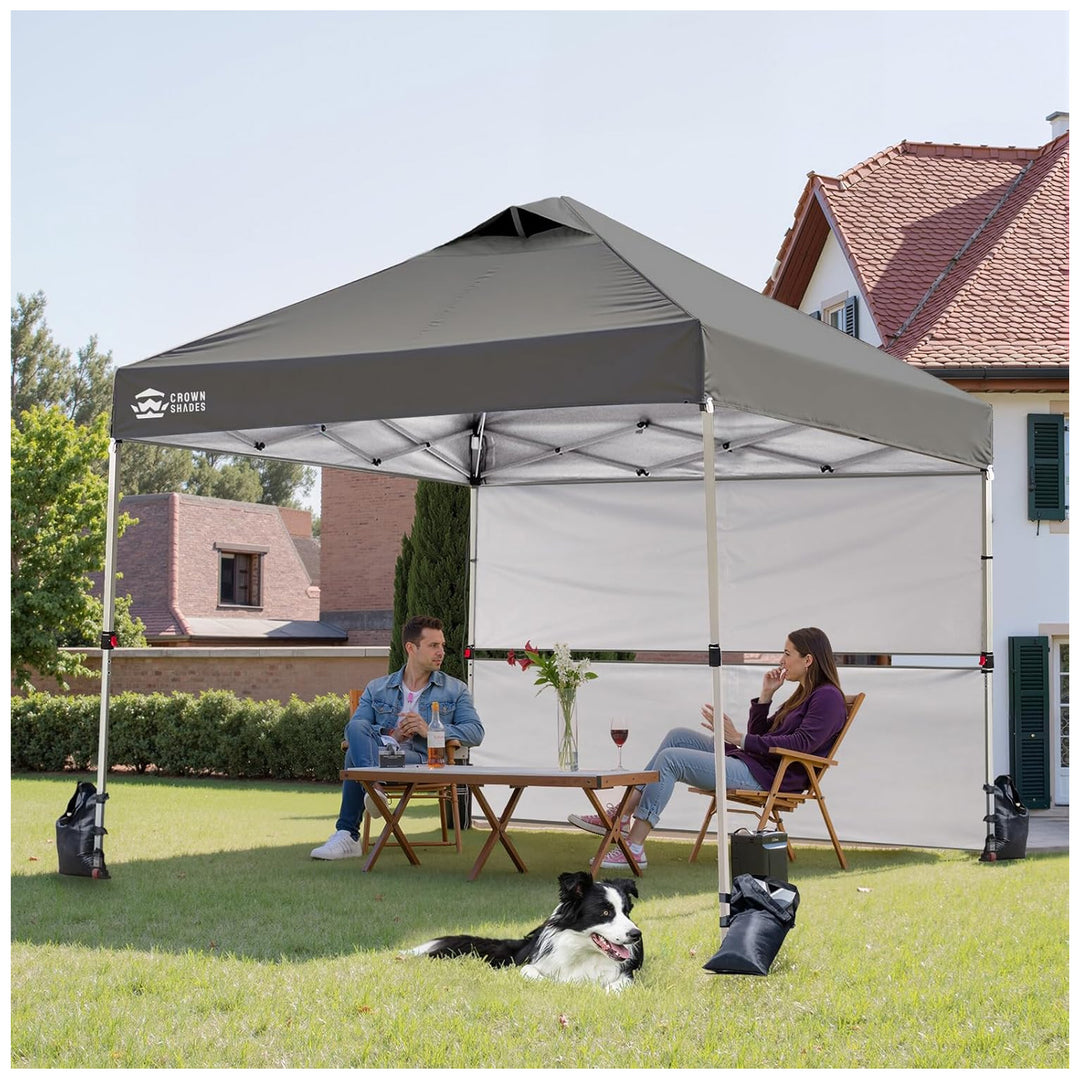 Crown Shades 10x10 Pop Up Canopy, Beach Tent with 2 Half Sidewalls, Gray(Used) - VMInnovations