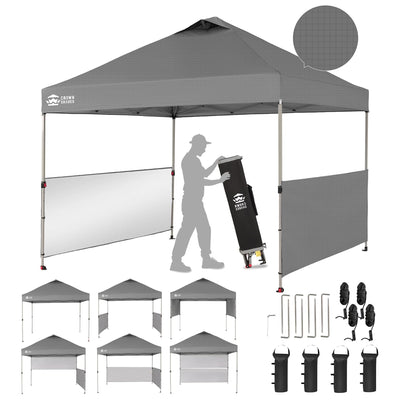 Crown Shades 10x10 Pop Up Canopy, Beach Tent with 2 Half Sidewalls, Gray(Used) - VMInnovations