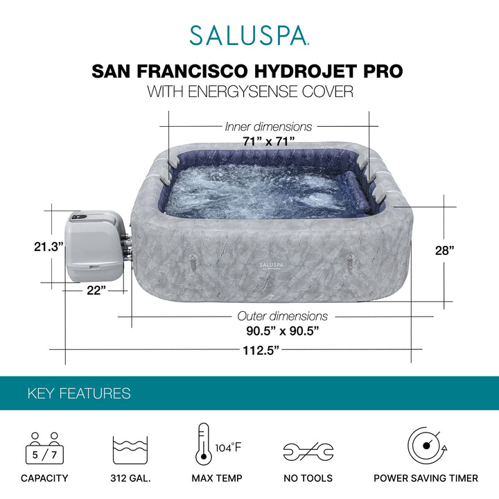 Bestway SaluSpa 5-7 Person San Francisco EnergySense HydroJet Pro Inflatable Spa
