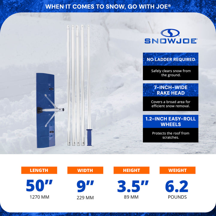 Snow Joe Roof Rake Snow Removal Tool with 26' Reach and 20' Debris Slide, RJ207M