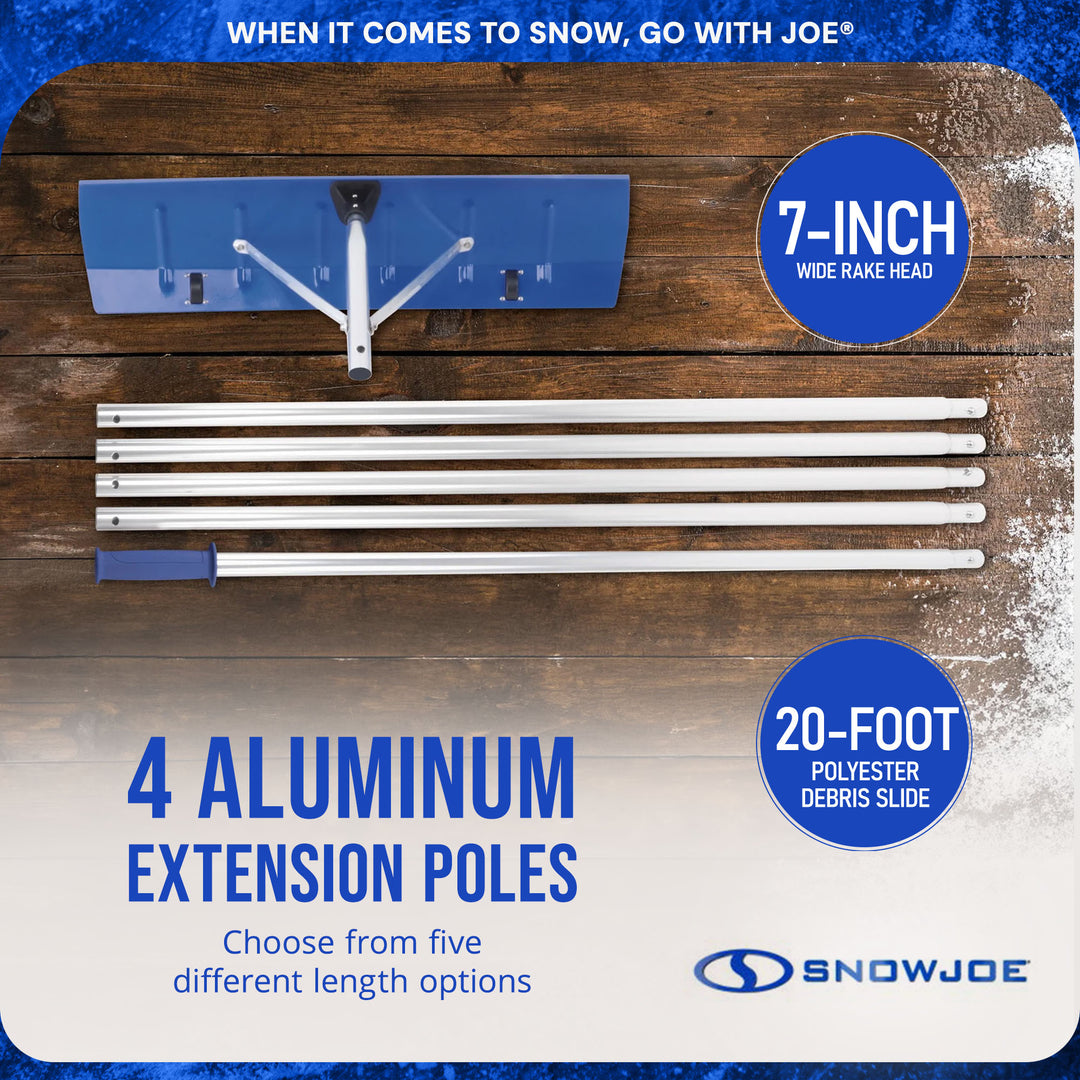 Snow Joe Roof Rake Snow Removal Tool with 26' Reach and 20' Debris Slide, RJ207M
