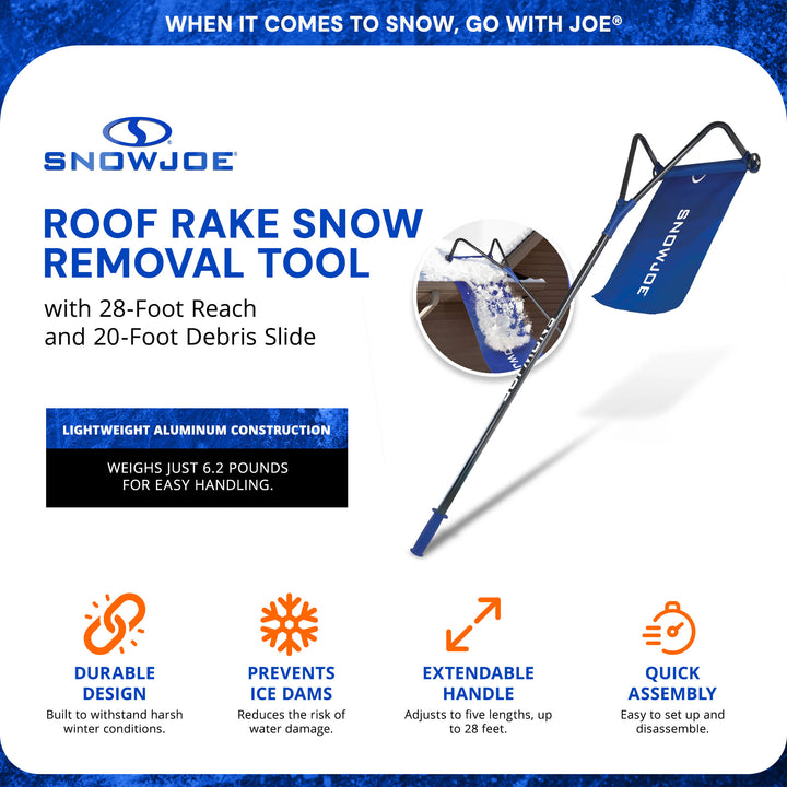 Snow Joe Roof Rake Snow Removal Tool with 28-Foot Reach and 20-Foot Debris Slide