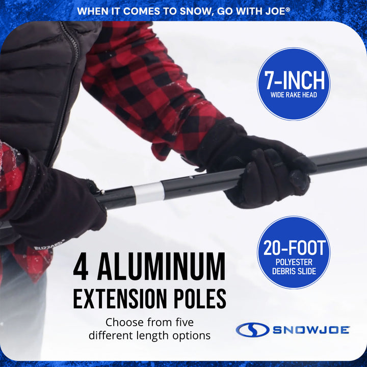 Snow Joe Roof Rake Snow Removal Tool with 28-Foot Reach and 20-Foot Debris Slide