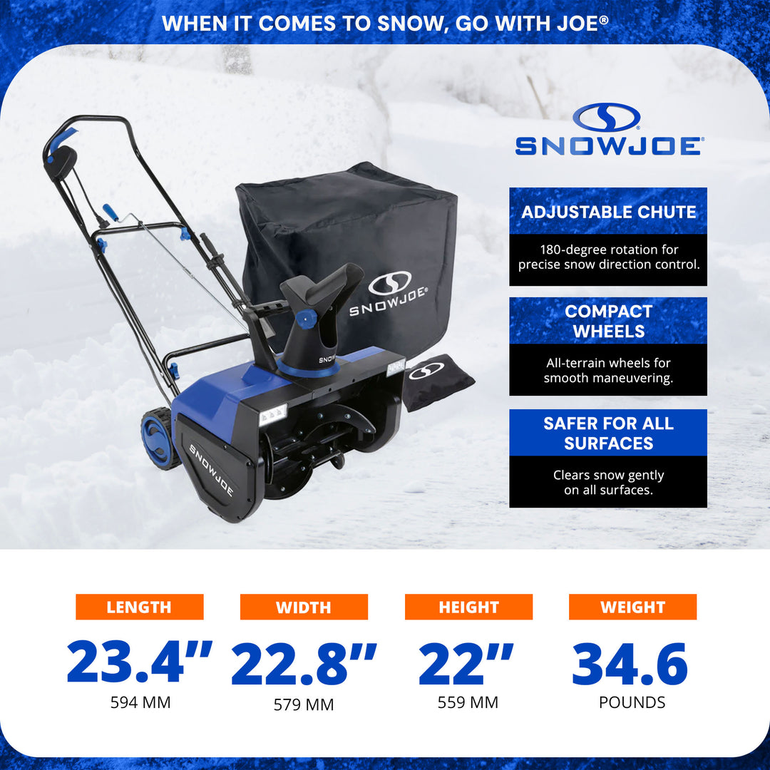 Snow Joe Electric Snow Blower, 22", Dual LED Lights, Cover Included, SJ627E-CVR