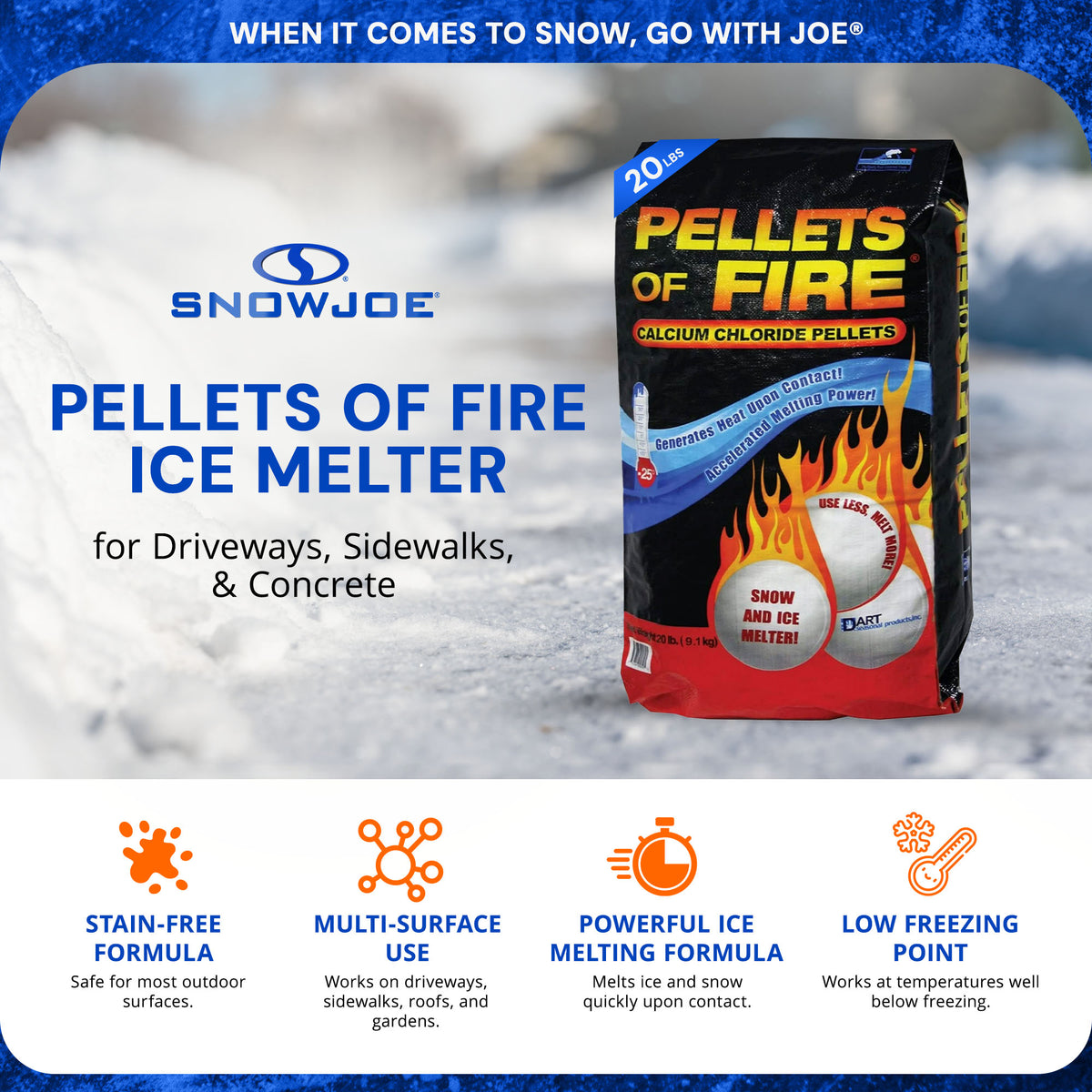 Snow Joe 3 Pack Pellets of Fire Ice Melter Driveways Sidewalks Concrete, 20 lb - VMInnovations